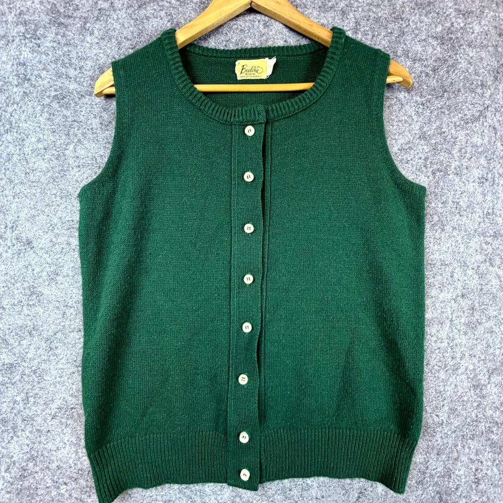 Vintage Beeline Fashions Sweater Vest Womens 38 Green Orlon Acrylic Button Front
